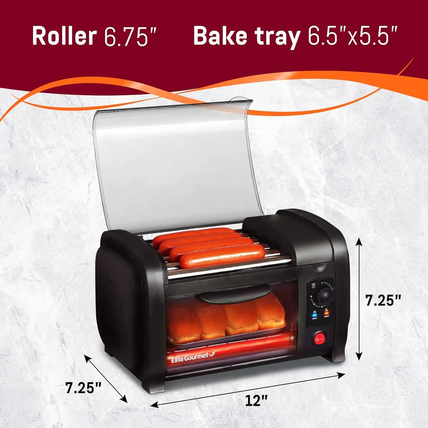 Stainless Steel Hot Dog Roller with 30-Min Timer – Heat Rollers, Bake & Crumb Tray, World Series Baseball Design