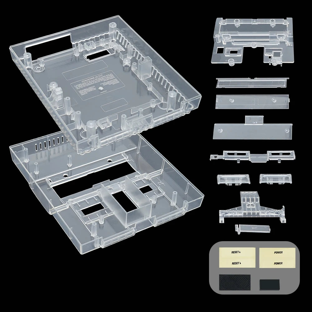 Bitfunx SNES Replacement Shell – Transparent Black Case for Nintendo SNES SFC US Version Retro Gaming Console