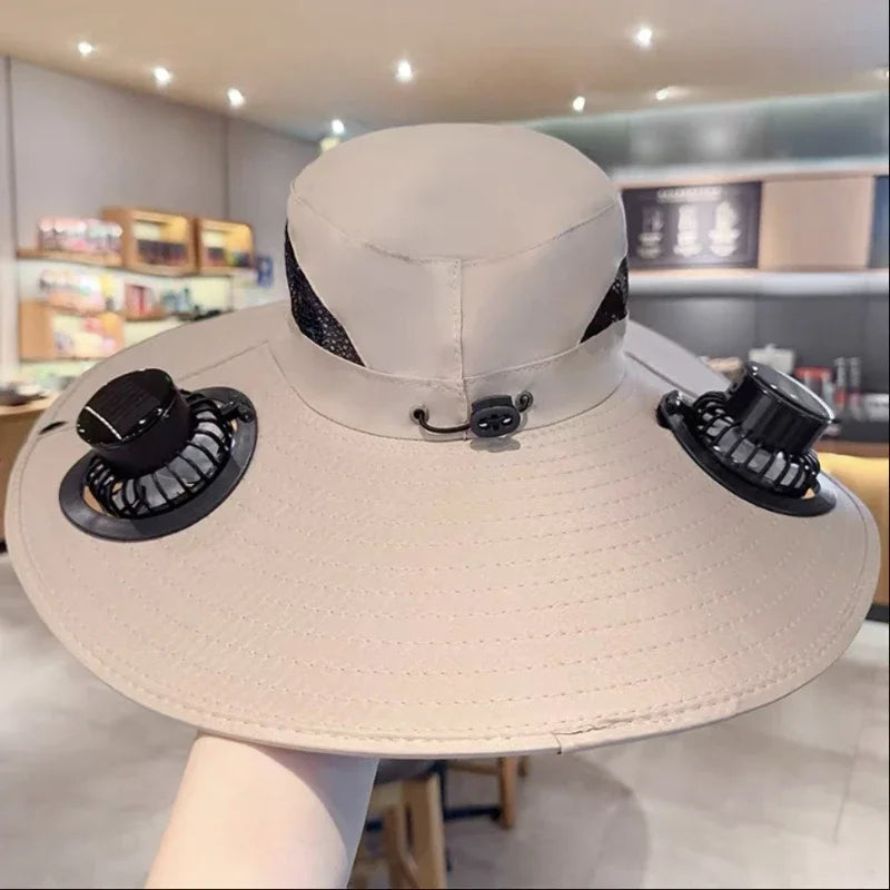 Men’s Quick-Dry Bucket Hat – Large Sun Hat with USB Rechargeable Solar Fan for Hiking, Camping & Fishing