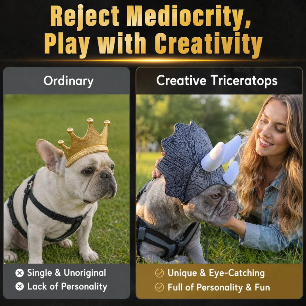 Halloween Dinosaur Dog Hat - Scary Triceratops Costume Headwear for French Bulldogs