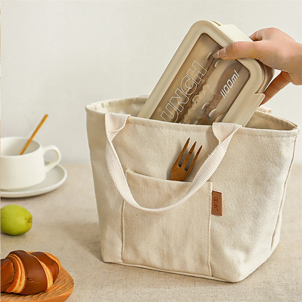 Insulated Canvas Lunch Bag β Large Capacity Reusable Tote with Zipper, Portable Storage Bag for School and Picnic