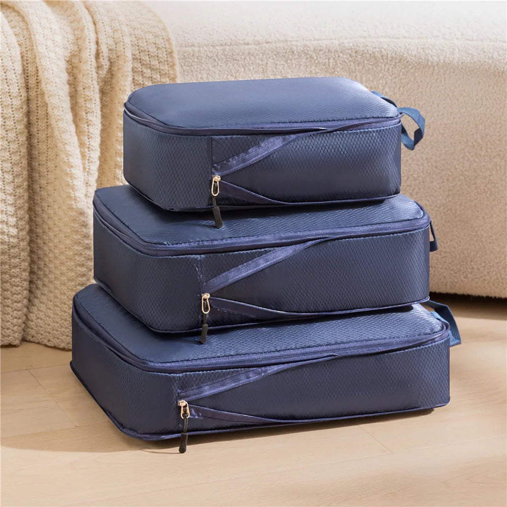 3pcs Travel Packing Bag Set | Compressible Waterproof Nylon Organizer for Suitcase, Luggage, Portable