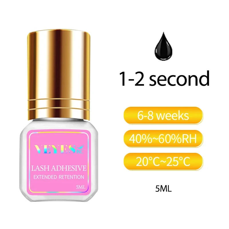 Veyes Inc 5ml Eyelash Extension Glue — Veyelash Fast-Drying Strong Lash Adhesive, 0.5 Sec Dry Time, 7-Week Retention for Volume Lashes