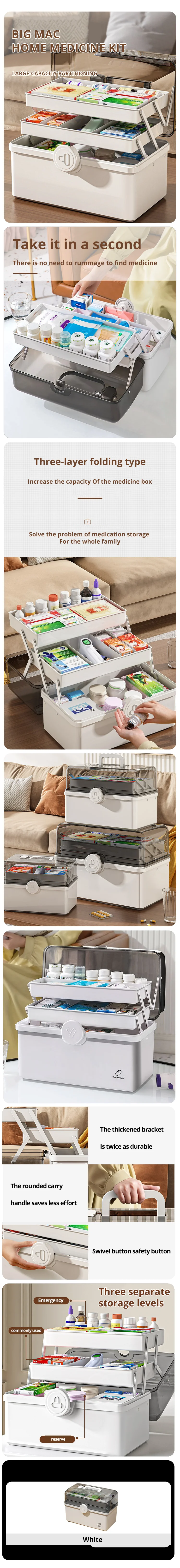 White Large Capacity Medicine Box – Multi-Layer Home Storage Organizer for Medicines