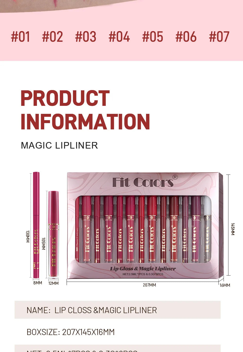 Fit Colors 13pcs Matte Lip Liner Pencil Set – Waterproof, Non-Stick, Long-Lasting Lip Pencil with Case and Hook