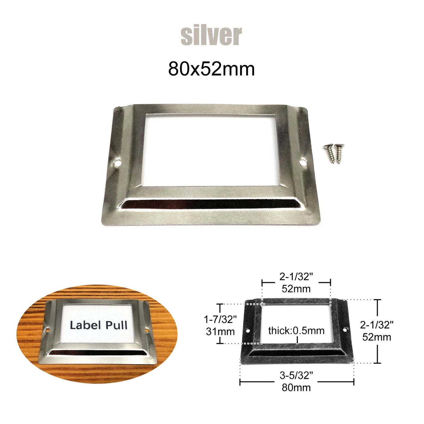 6pcs Large Iron Label Pull Handles β 52x80mm File Name Card Holders for Cabinet, Drawer & Jewelry Box