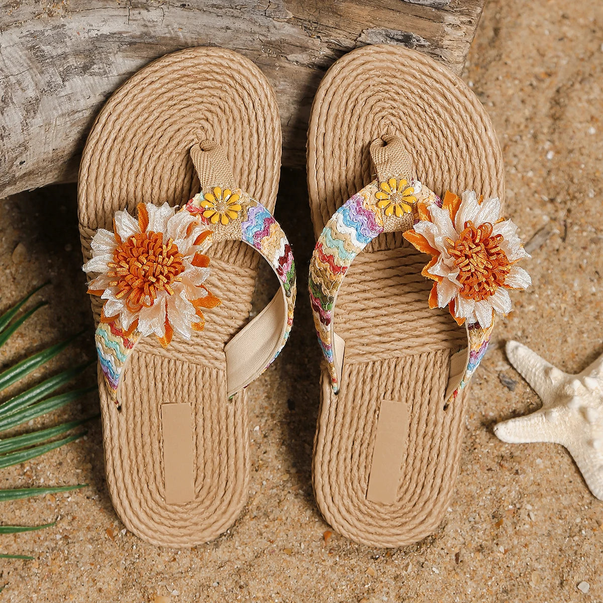 Women’s Sunflower Flip Flops - Soft Sole Anti-Slip Flat Summer Sandals