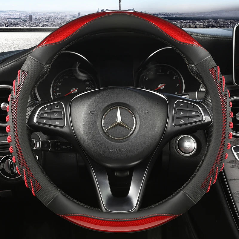 3D Honeycomb Leather Steering Wheel Cover – Durable Anti-Slip Universal Fit for 14.5-15 Inch Wheels
