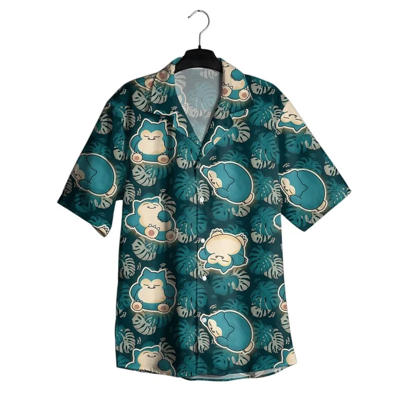 Snorlax Hawaiian Shirt & Shorts Set - Loose Casual Anime Summer Pajama Outfit