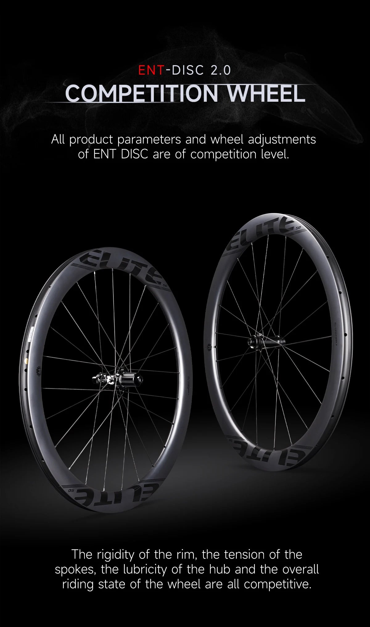 ELITEWHEELS Carbon Wheels ENT 2.0 – 700c Disc Brake Rim, Center Lock Road Bike Wheelset, UCI Quality Racing Wheels