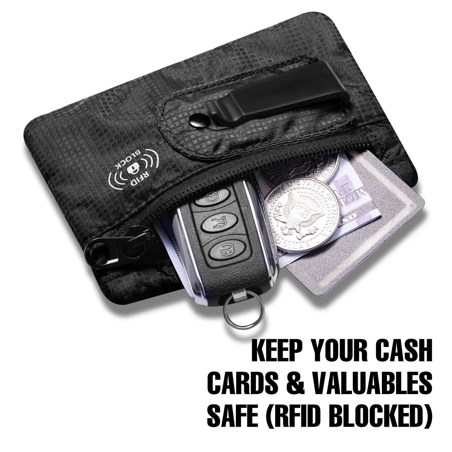 Large RFID Blocking Money Belt β Hidden Travel Pouch with Clip for Cash, Cards, ID & Keys for Men & Women