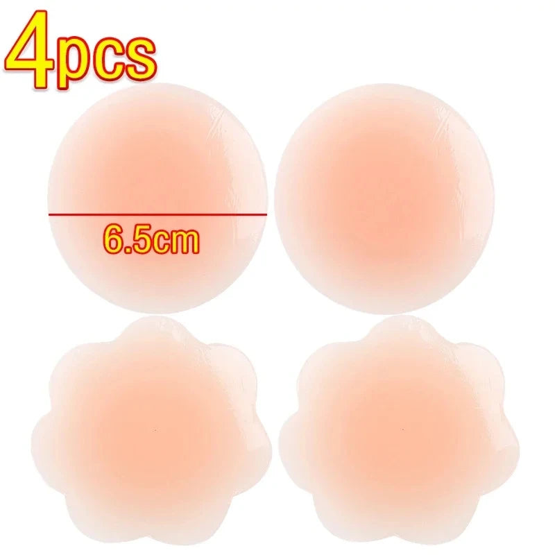 Reusable Silicone Nipple Covers - Invisible Strapless Breast Petals and Adhesive Bra Lift Pads for Women