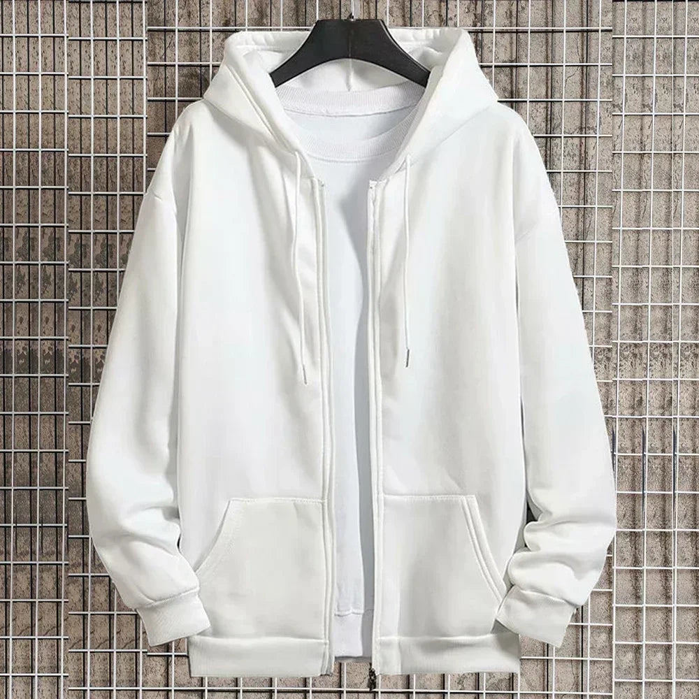 Unisex Oversized Fleece Zipper Hoodie – Y2K Harajuku Style Casual Jacket for Men & Women – Spring, Autumn & Winter Sweatshirt