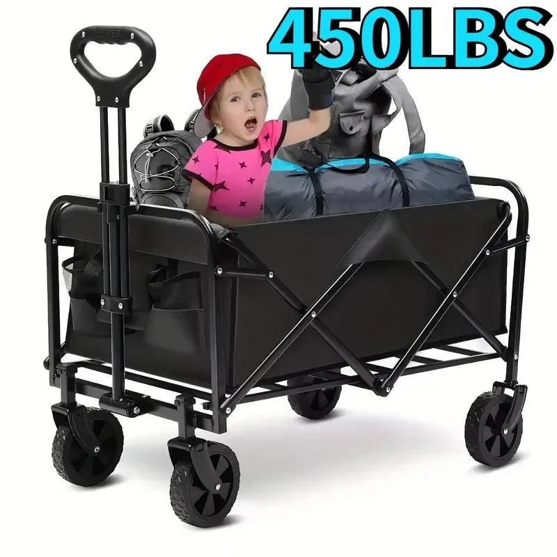 Foldable Heavy Duty Wagon Cart – Portable Utility Cart for Groceries, Sports, Gardening & Shopping, Includes Foldable Cat Storage
