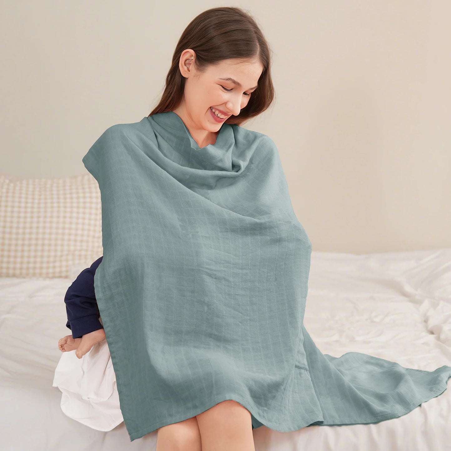 Breastfeeding Nursing Cover Shawl – Bamboo Cotton Baby Blanket Scarf for Privacy, Stroller & Pregnancy Protection Wrap
