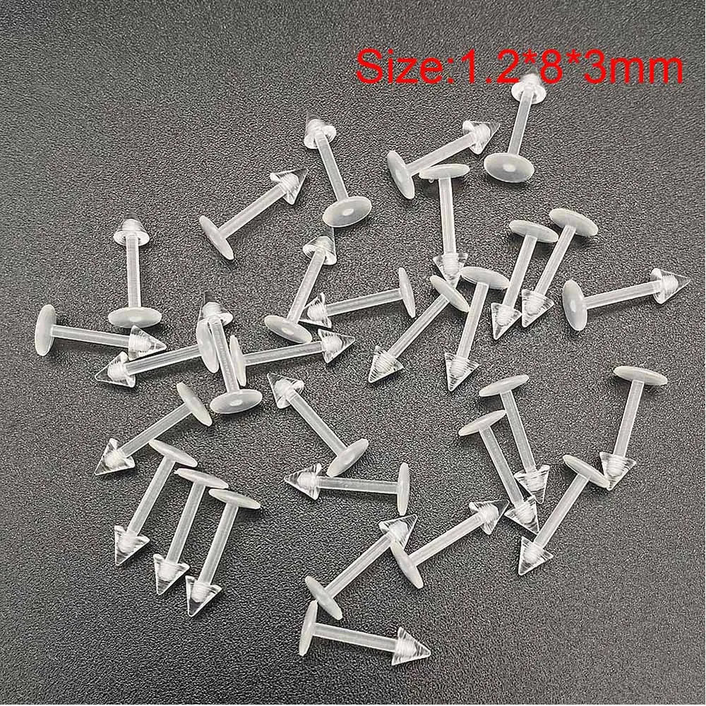 10/60PCS Clear Acrylic Body Jewelry – Transparent Lip, Ear, Nose, Tongue, Eyebrow & Belly Rings