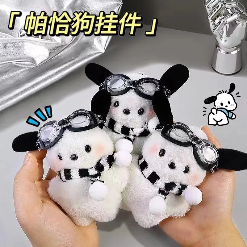 Kawaii Sanrio Pilot Pochacco Plushie Keychain, Instagram Style Bag Hanging Plush Doll, Schoolbag Puppy Pendant, Children’s Gift