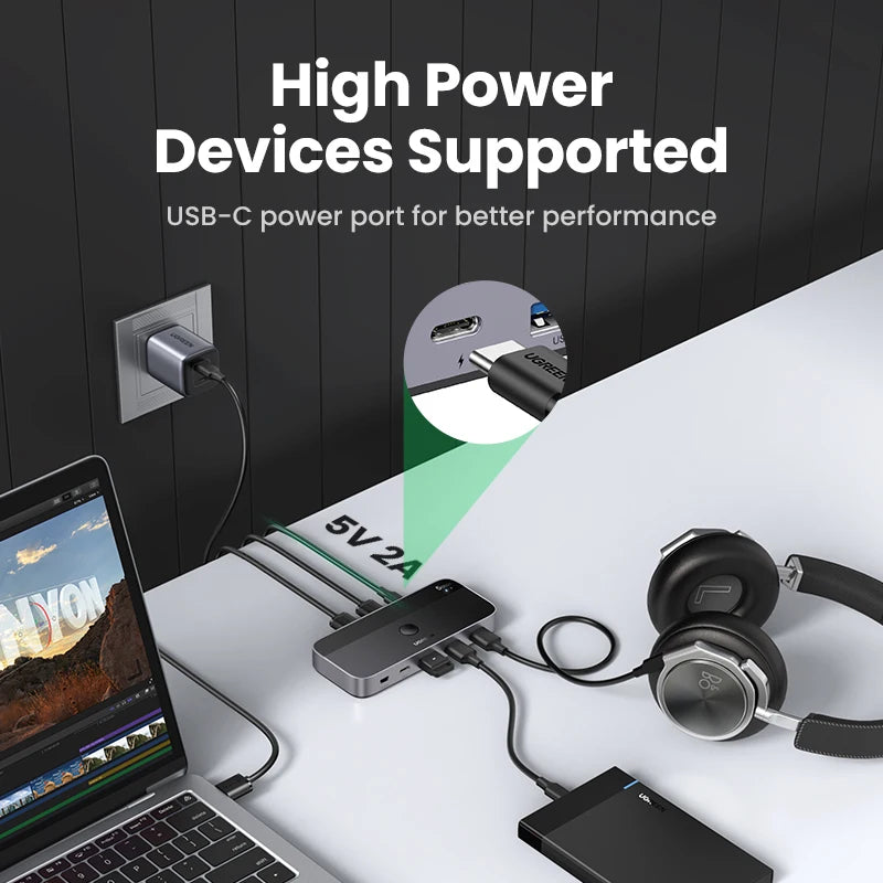 UGREEN USB 3.0 KVM Switch – 4 Devices Sharing Switcher for Keyboard, Mouse & Printer Control, High-Speed USB Hub Selector
