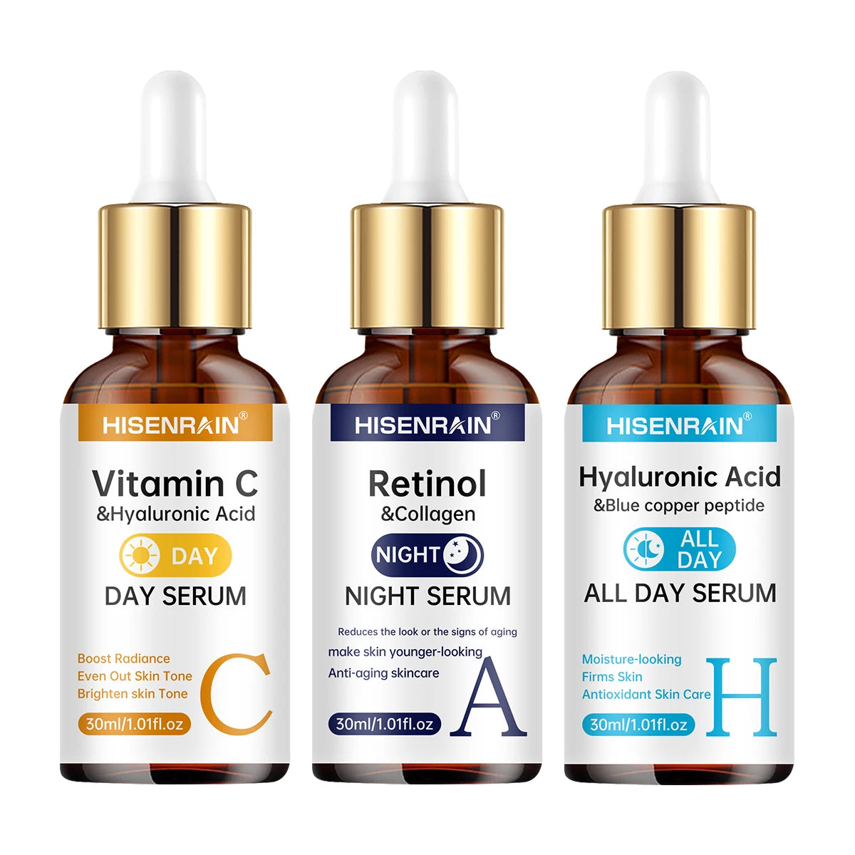 HISENRAIN Vitamin C + Retinol Serum Duo - Brightening, Hydrating & Anti-Aging Skincare with Hyaluronic Acid