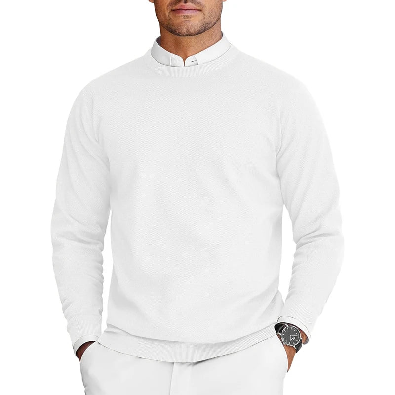 Men's Crew Neck Knit Sweater - Lightweight Long Sleeve Oversized Pullover for Casual Streetwear