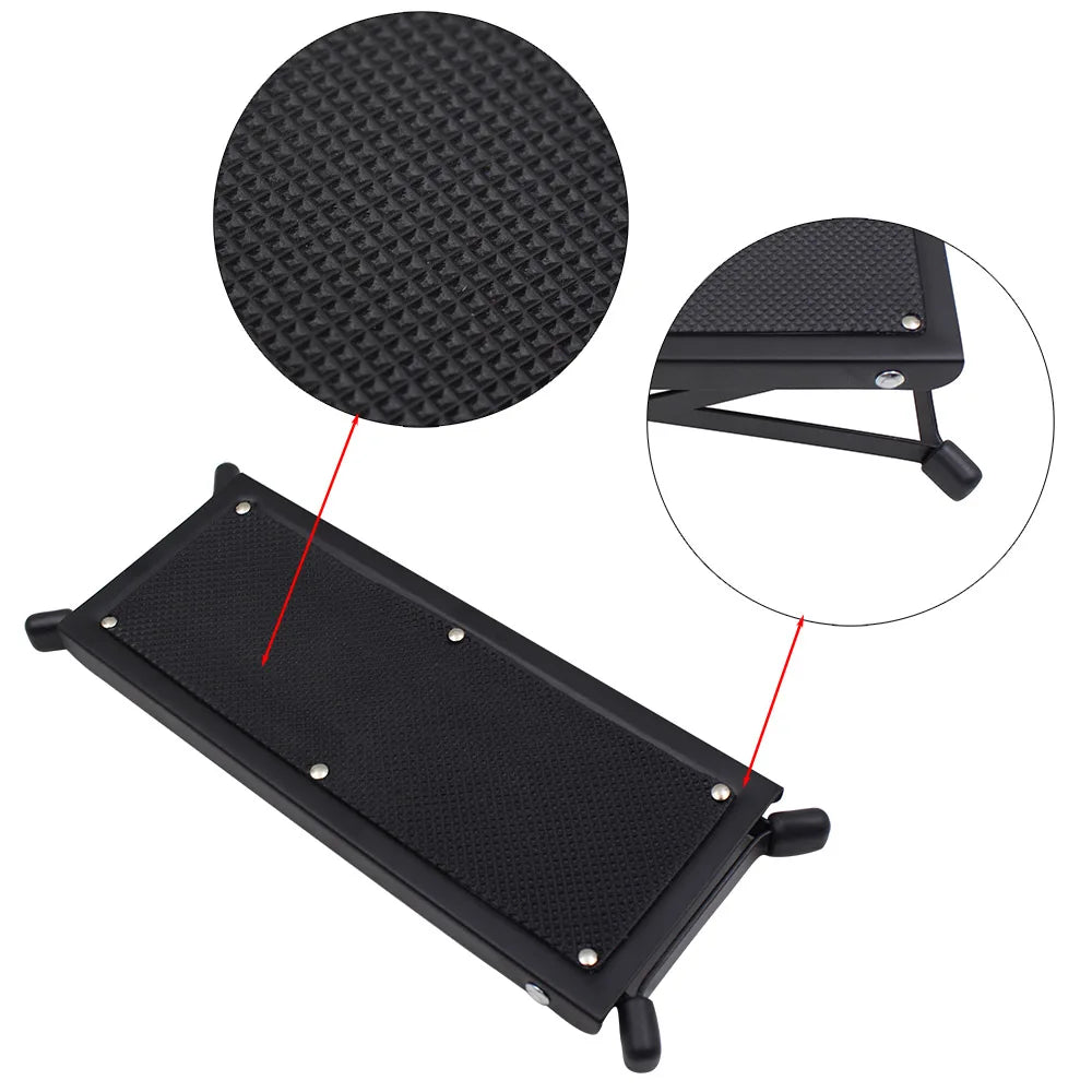 Guitar Foot Stool – 4 Position Height Adjustable, Foldable Pedal Rest for Guitar, Black Footstool for Guitar Pedal Accessories