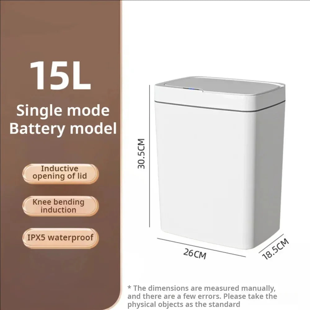 15L Smart Automatic Bathroom Trash Can β Touchless Electronic Sensor Bin with Self-Bagging, White Narrow Garbage Bin for Smart Home
