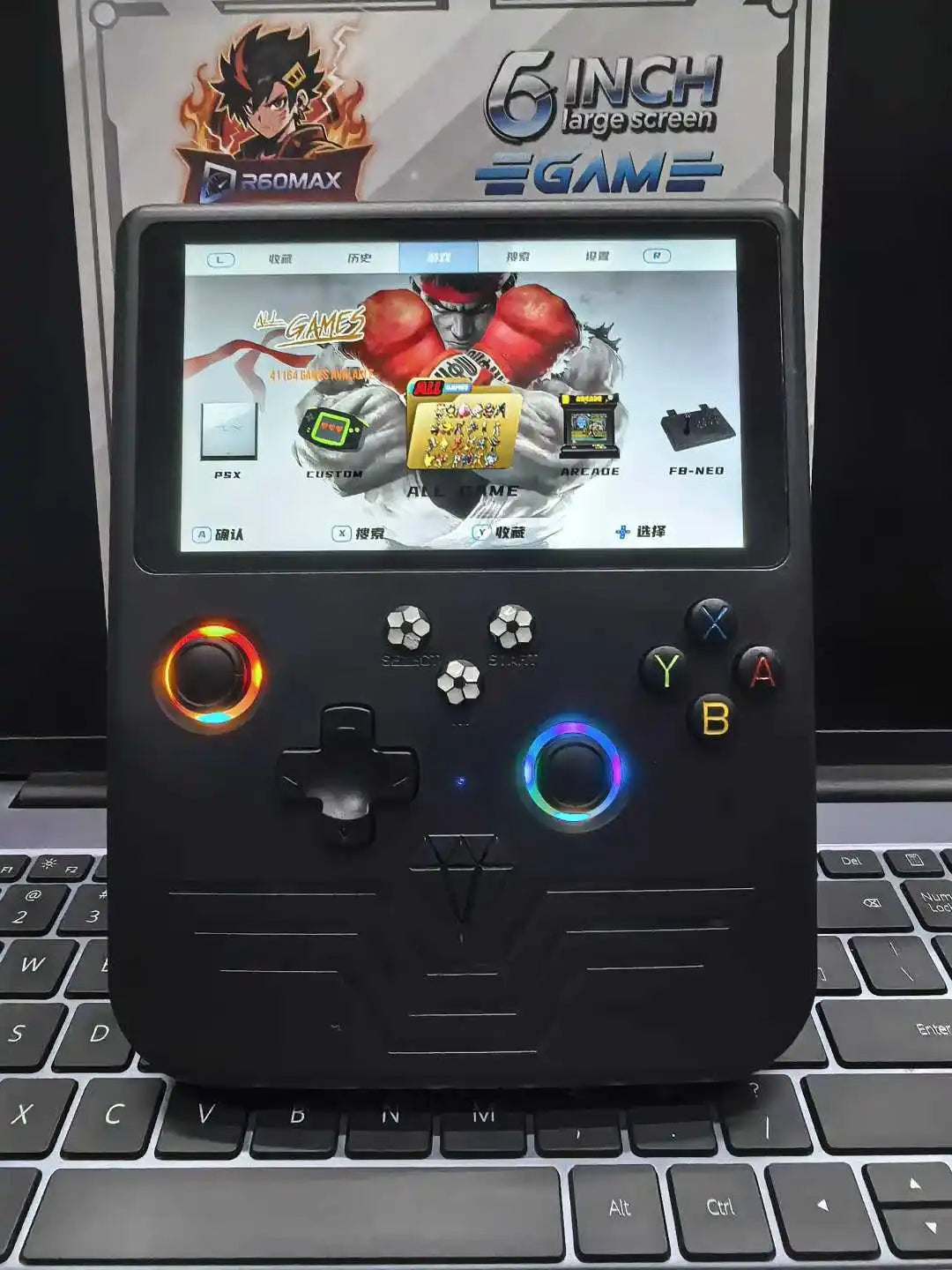 FLLBW R60 Max Retro Game Console - 6" IPS Handheld with 128GB Storage, 22,000 Games & Linux System