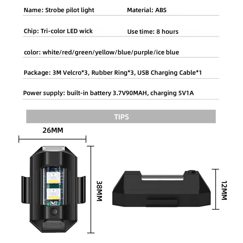 Universal Strobe Light – LED Anti-Collision Warning Light for Motorcycle, Scooter, Car – 7 Color Drone Flash Turn Signal Indicator