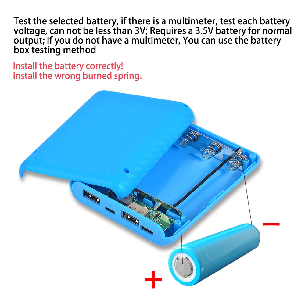 4x18650 Battery Charger Case - DIY Portable Power Bank Box with No-Solder Battery Assembly
