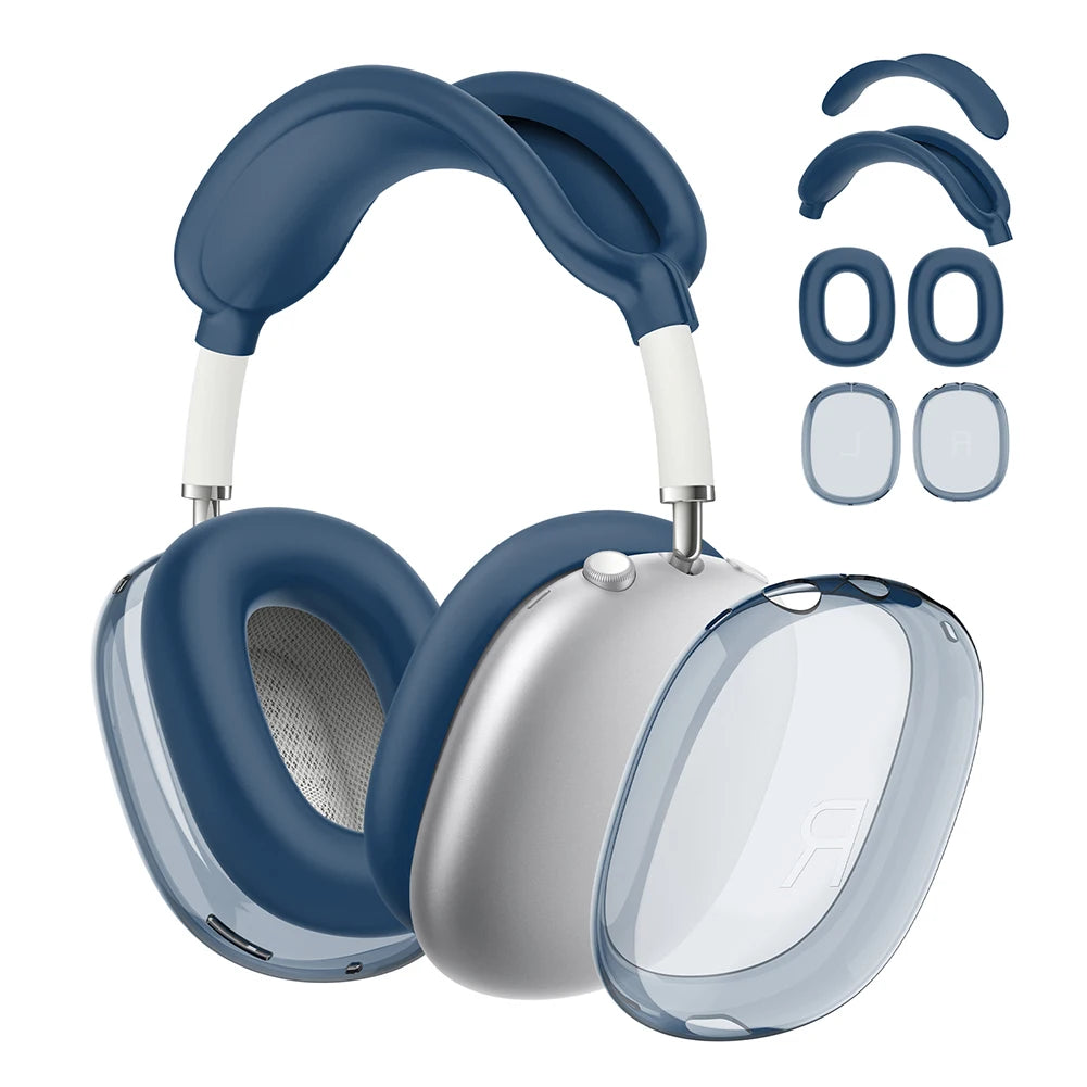 4-in-1 Clear Silicone & TPU Shockproof Protective Cover Set for AirPods Max β Ear Pads, Ear Cups, Headband, and Ear Cushion Protector