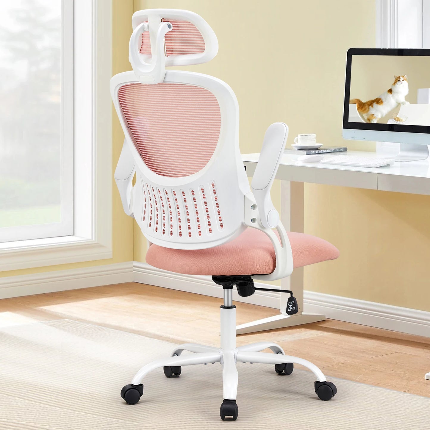 Mesh Ergonomic Office Chair – Adjustable Headrest, Flip-Up Arms, Comfortable Lumbar Support for Home & Office