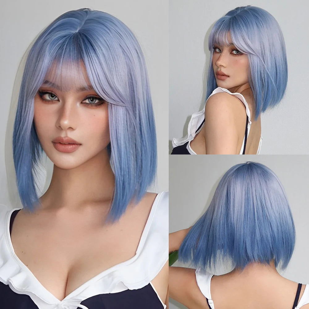 Blonde Short Curly Bob Synthetic Wig with Bangs β Platinum Golden Lolita Cosplay Wig for Women, Heat-Resistant for Daily & Party Use