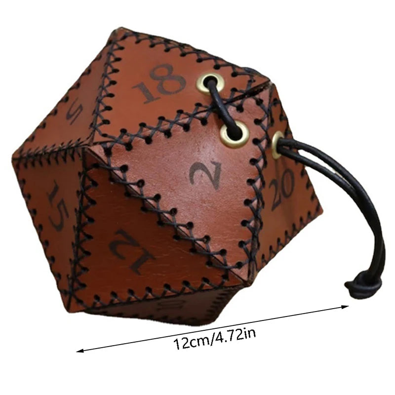 New D20 Dice Bag - Polygonal Leather Storage Box with Reinforced Drawstring for Daily Use & Gift