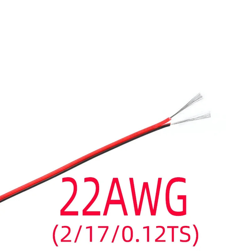 2 Pin Electrical Wire – Tinned Copper 18/20/22/24/26 AWG PVC Insulated Red & Black Cable for LED Strip Extension