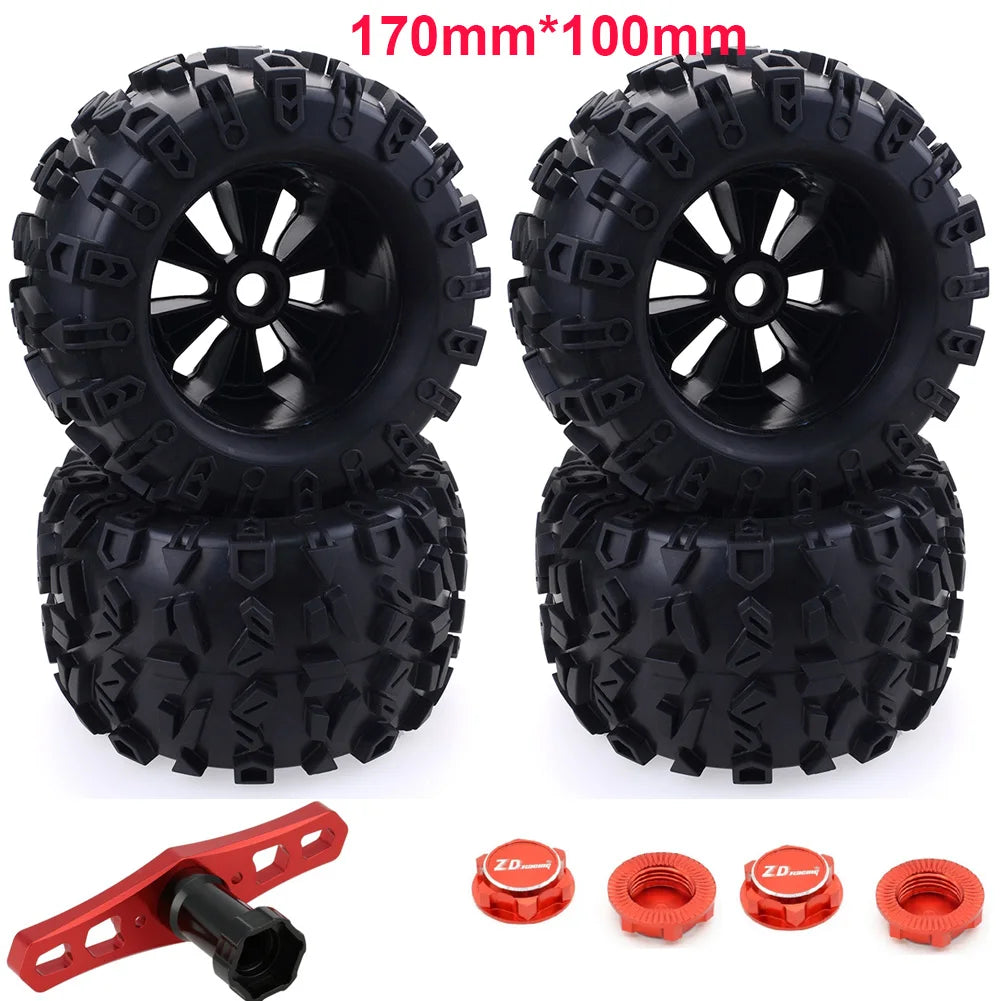 4pcs 1/8 Scale 17mm Hex RC Truck Tires & Wheels Set β Glued for Traxxas Maxx, Tmaxx, E-Revo, Revo 3.3, JLB Cheetah Monster