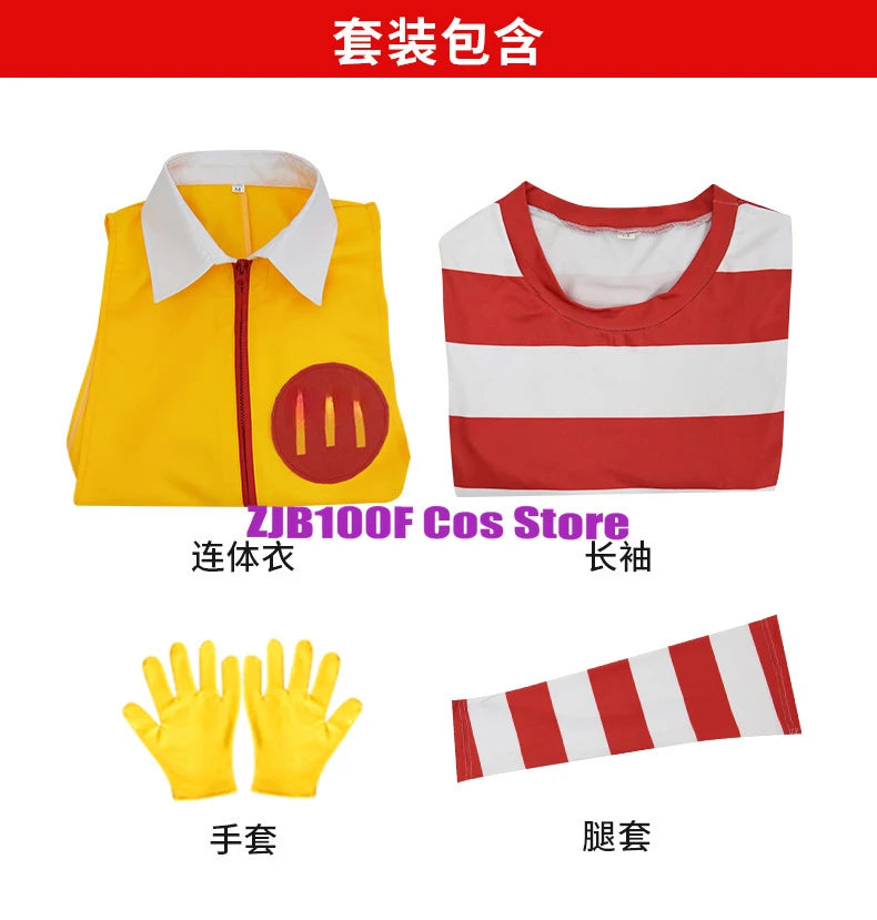 M Uncle Clown Cosplay Costume β Yellow Fast-Food Jumpsuit for Kids & Parent-Child Halloween, Christmas, Anime Role Play