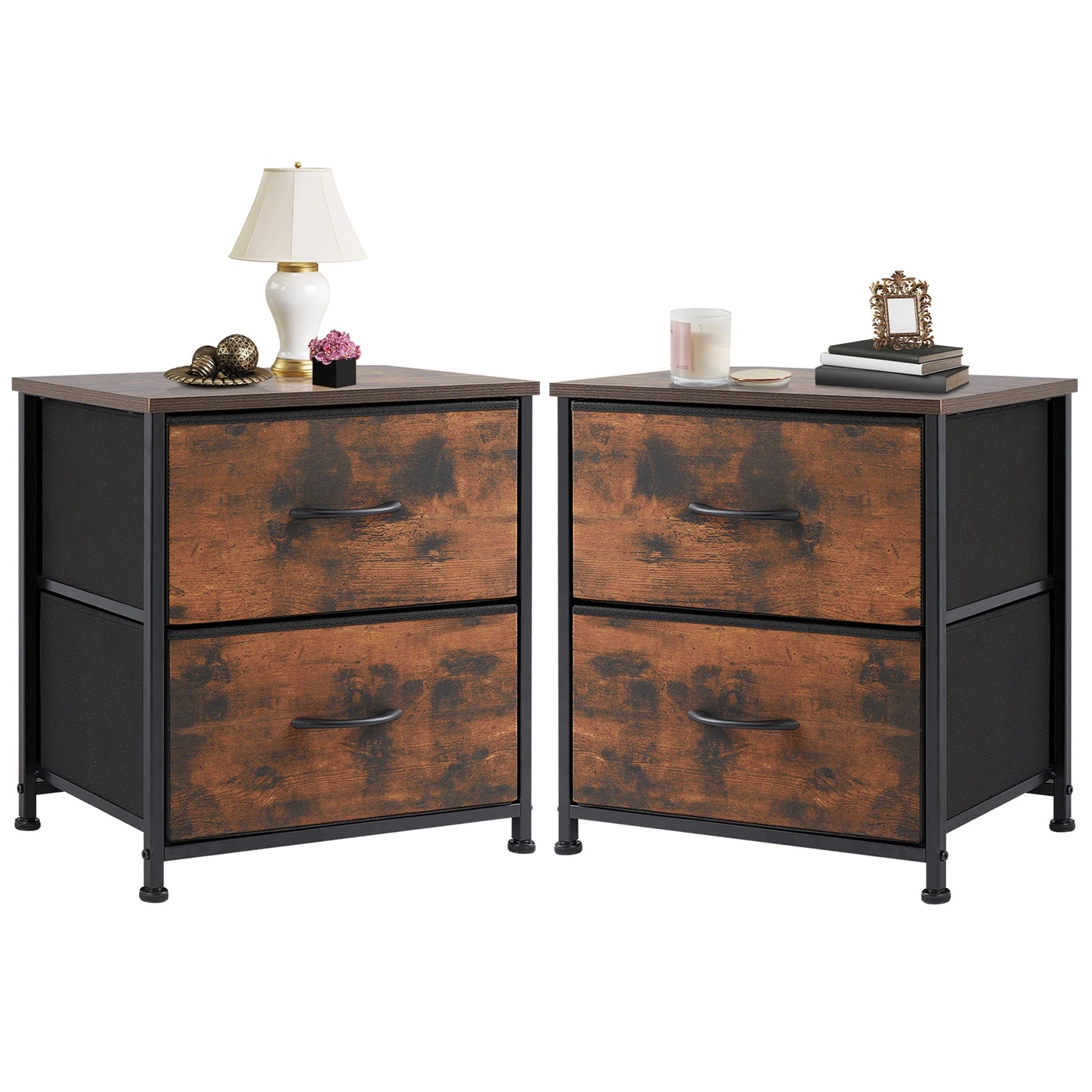 Nightstand Bedside Table – Coffee, Sofa & Tea Table with 2 Fabric Drawers for Bedroom Storage & Clothes Display
