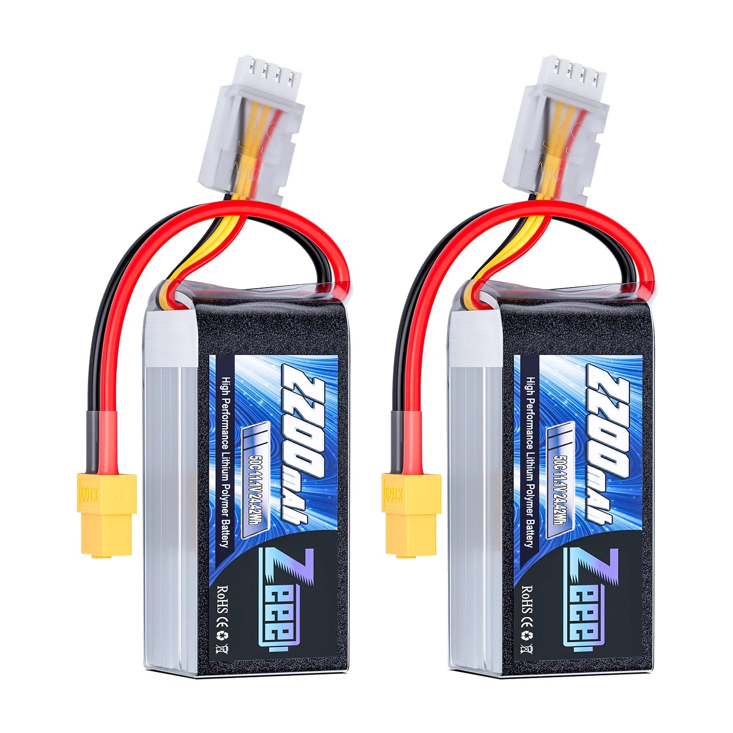 2PCS Zeee 3S 2200mAh 11.1V LiPo Battery β Shorty RC Battery with T/XT60 Plug for Cars, Drones & FPV Models