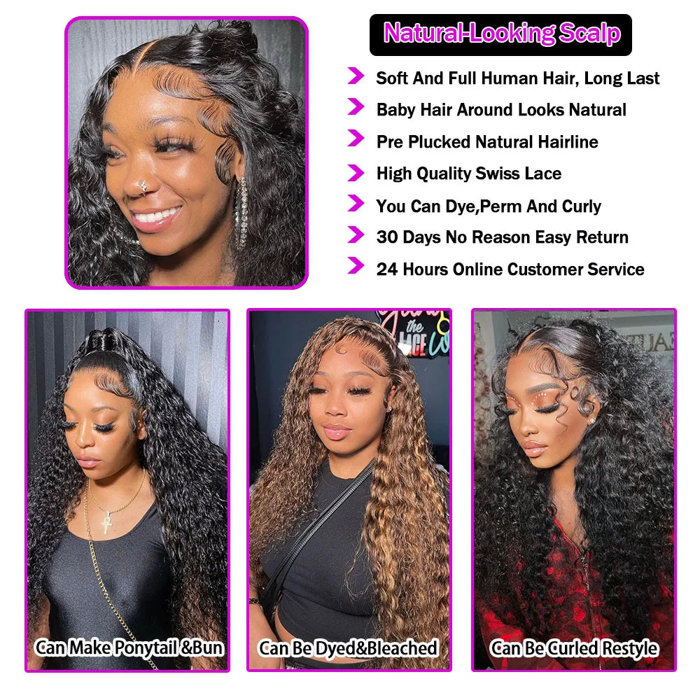 250% Density Deep Curly 13x6 HD Lace Frontal Wig β Glueless Deep Wave Human Hair Lace Front Wig, Ready to Wear