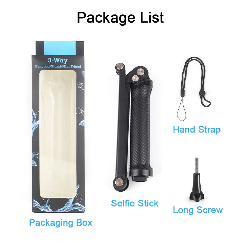 3-Fold Waterproof Selfie Stick & Mini Tripod β 3-Way Monopod Stand for GoPro 7β12, Insta360, Osmo Action Cameras