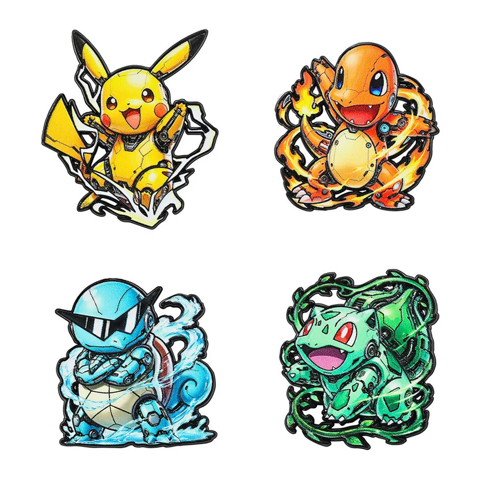 4-Piece Pokémon Enamel Pin Set - Charmander, Bulbasaur & Squirtle Metal Brooch Badges for Backpacks and Anime Fans