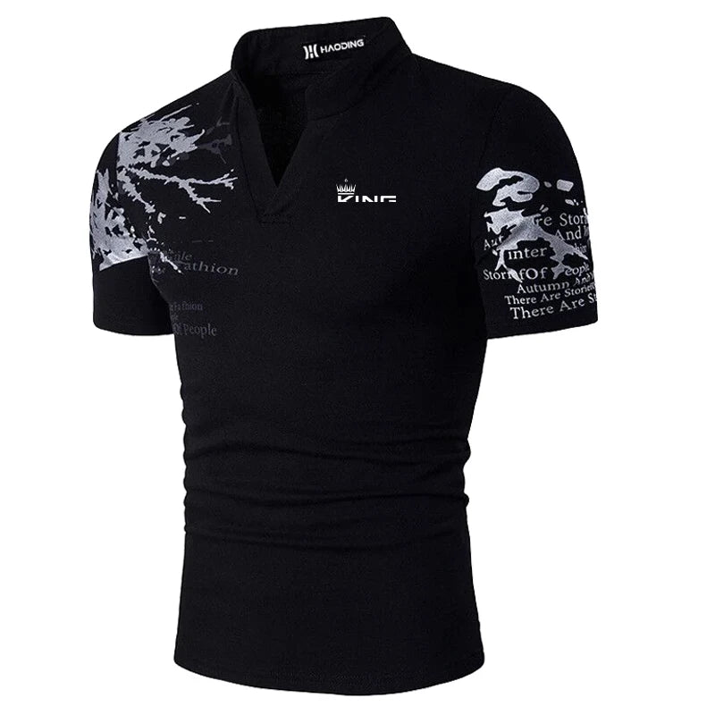Men's Graphic Print Polo Shirt - V-Neck Short Sleeve Golf & Streetwear Top