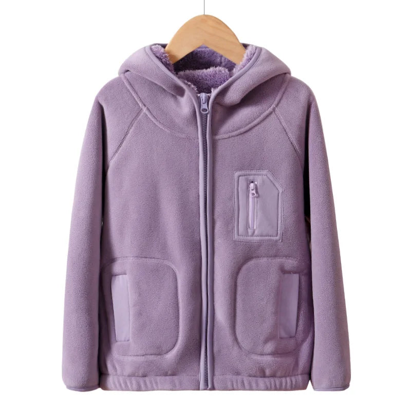 Kids Hooded Winter Jacket - Thick Velvet Warm Windproof Zipper Coat for Boys & Girls
