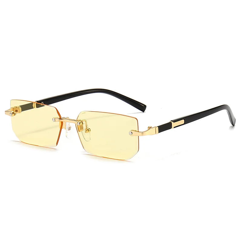 Rimless Rectangle Sunglasses – Fashion Small Square Shades for Men & Women, Summer Travel Sun Glasses