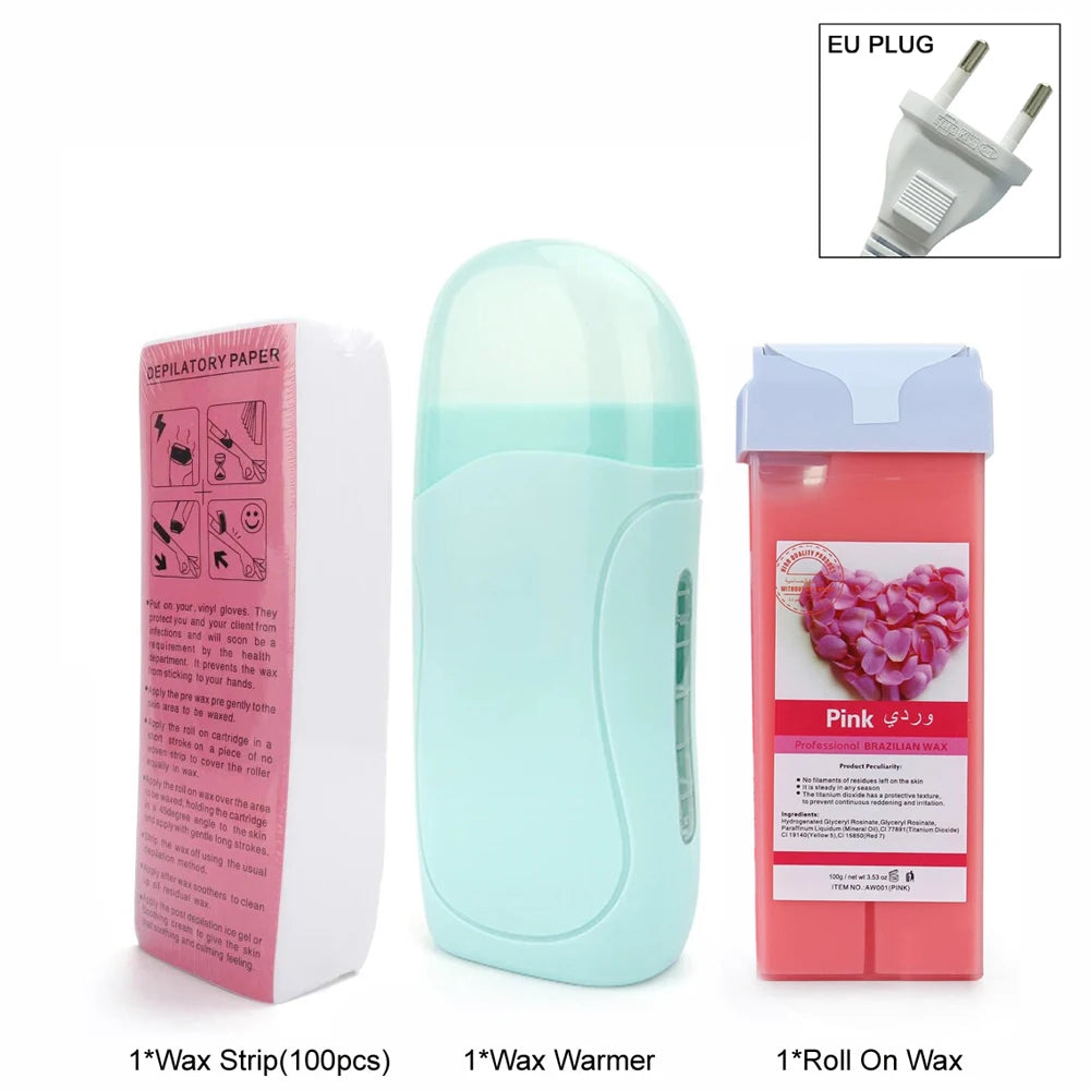 Unisex Hot Roll-On Wax Hair Removal Kit with Depilatory Cream, Wax Heater & Cartridge Warmer β Professional Waxing Set