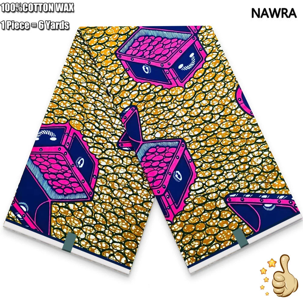 100% Cotton African Real Wax Fabric - Ankara Batik Pagne Sewing Material for Women's Dresses
