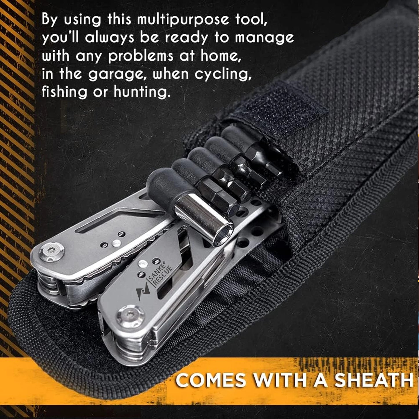 24-in-1 Multitool Pocket Plier - Heavy Duty Stainless Steel Army Knife, Multi-Purpose Outdoor Tool for Camping, Hiking, Hunting