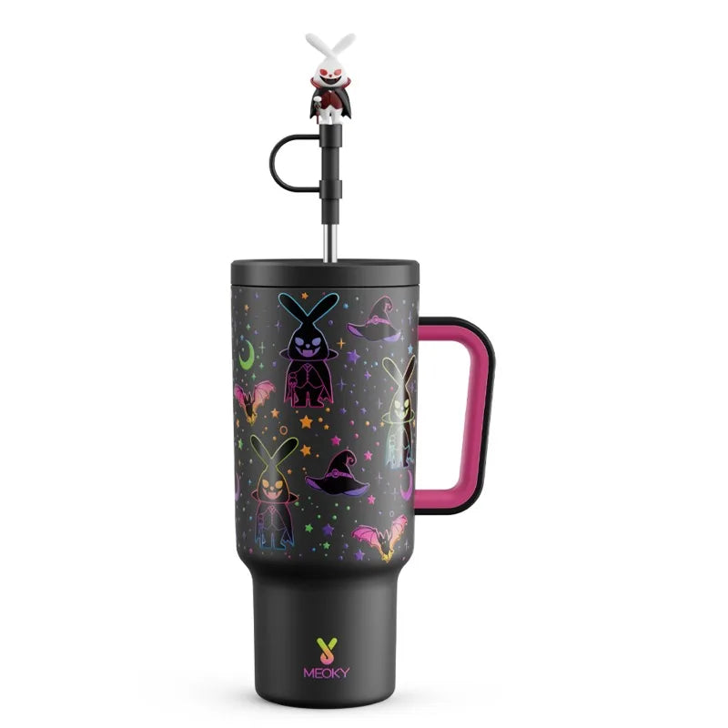 Meoky 40oz Halloween Tumbler with Straw – Insulated Stainless Steel Coffee Cup, Leak-Proof, Non-Slip, Portable Vacuum Car Mug