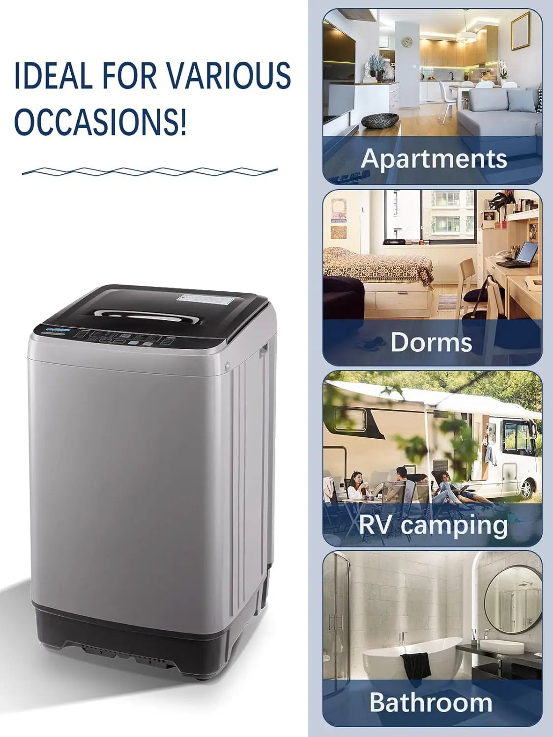 KRIB BLING Portable Full Automatic Washing Machine – 17.7 lbs with LED Display, 10 Programs, 8 Water Levels & Drain Pump