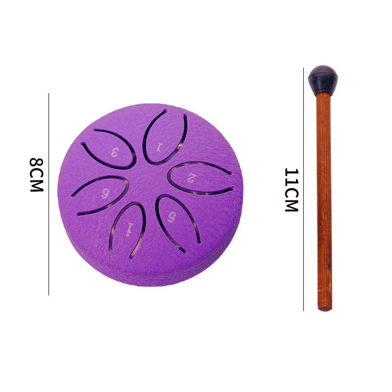 3-Inch 6-Tone Steel Tongue Drum — Mini Hand Percussion Instrument with Ethereal Drum Sticks for Outdoor & Rain Drum Music